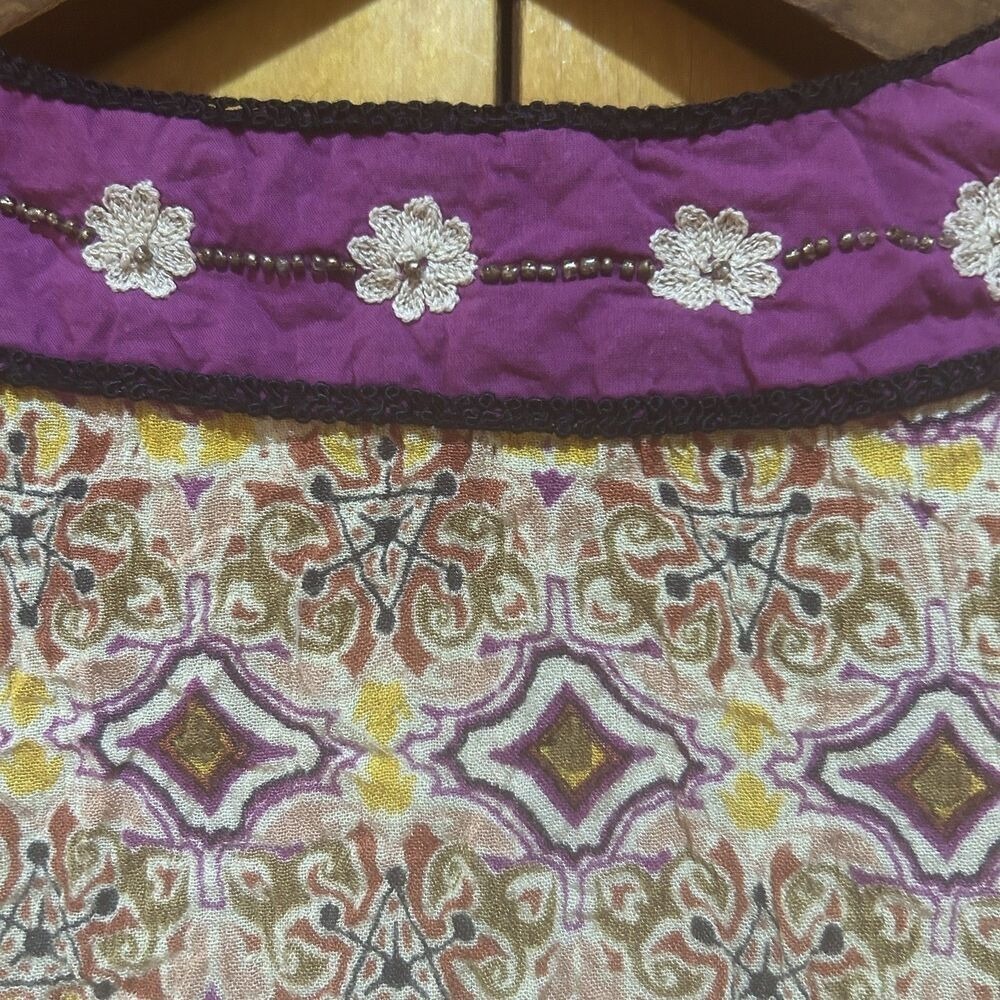 Dressbarn Blouse Womens 1X V Neck Multicolor Beaded Embroidery Boho Hippie *Flaw - Picture 5 of 11